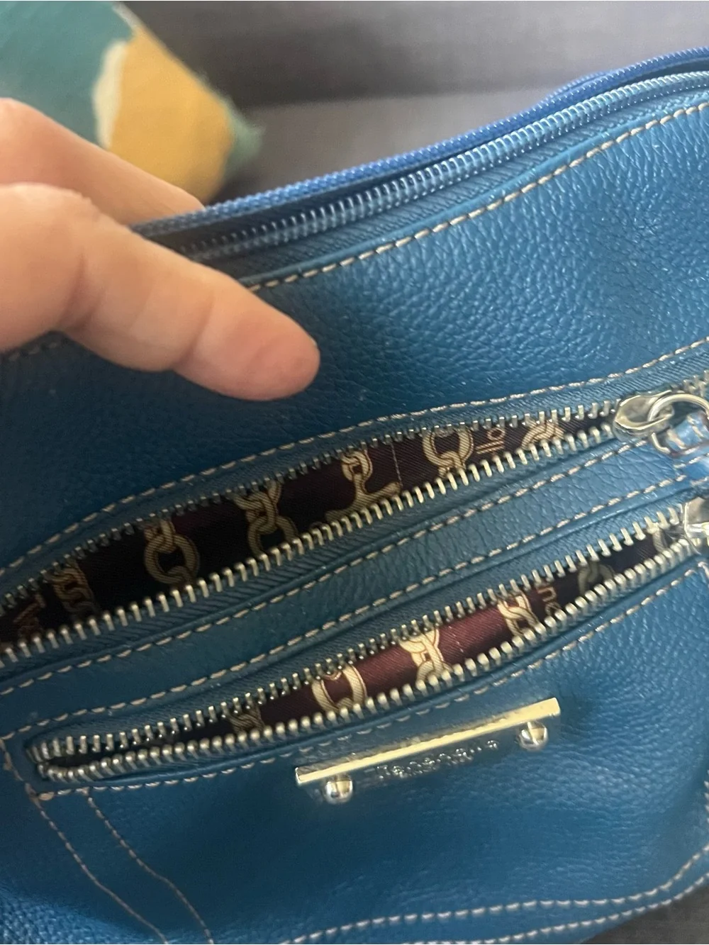 Blue Leather Tignanello Crossbody Bag - Classic Pebbled Leather organizers style